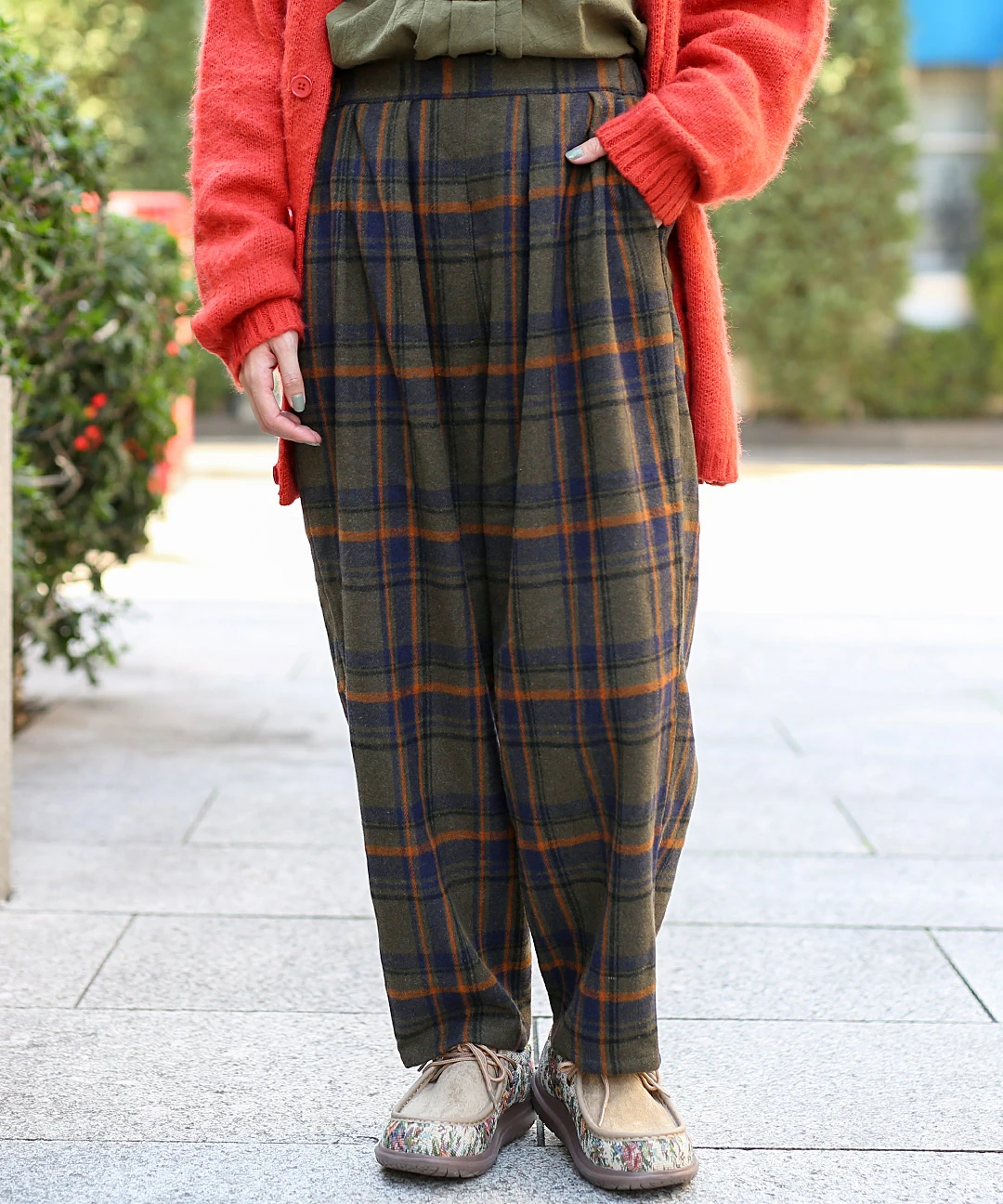 ワイドタックチェックパンツ 【3月2日(月)15時までの限定価格