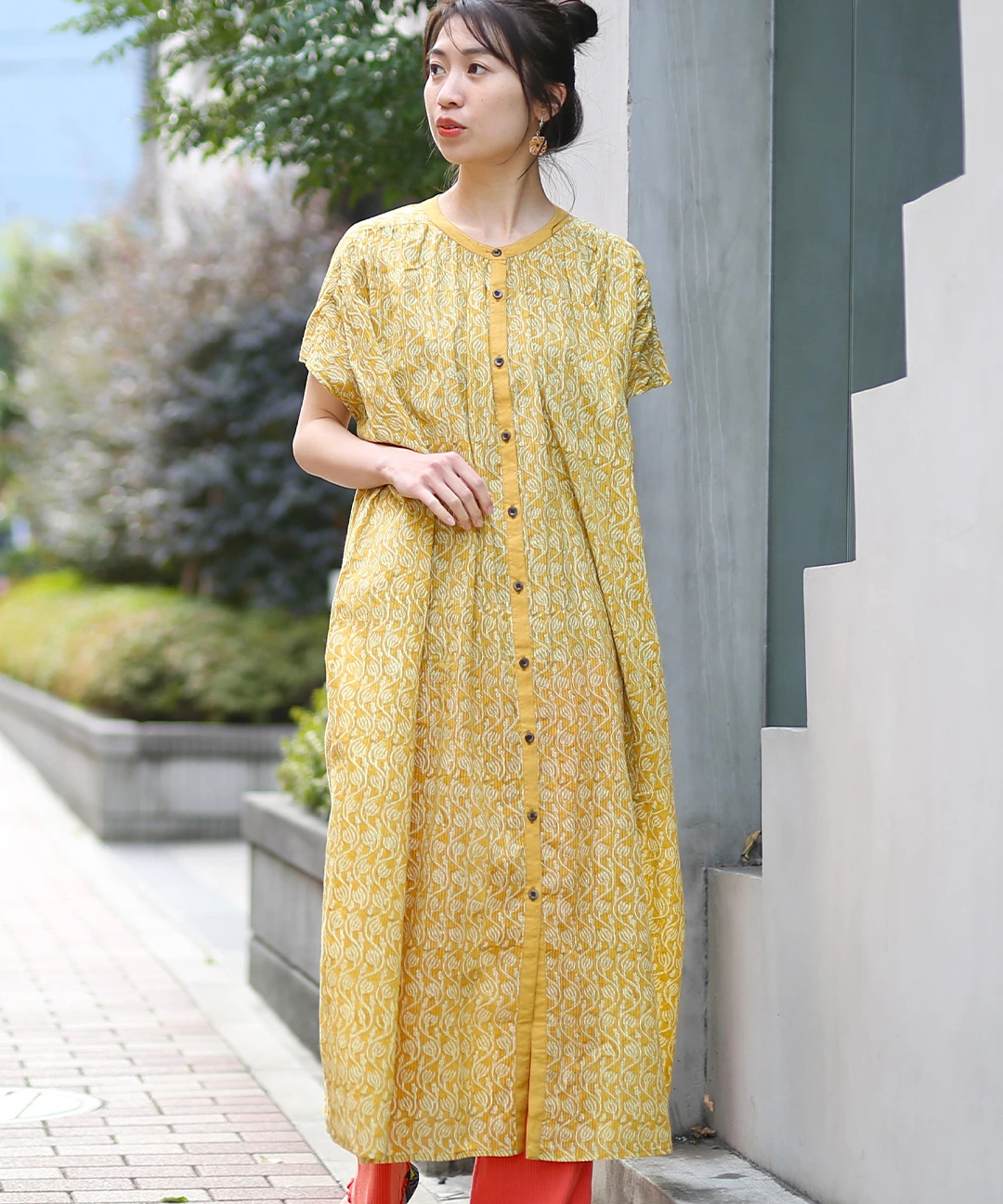 エコフレンドリーダイ フラワーブロックプリントワンピース 【3月2日