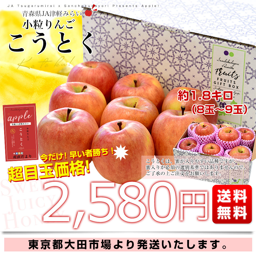 青森産 JA津軽みらい こうとく（高徳） 約1.8キロ (8玉から9玉) 送料