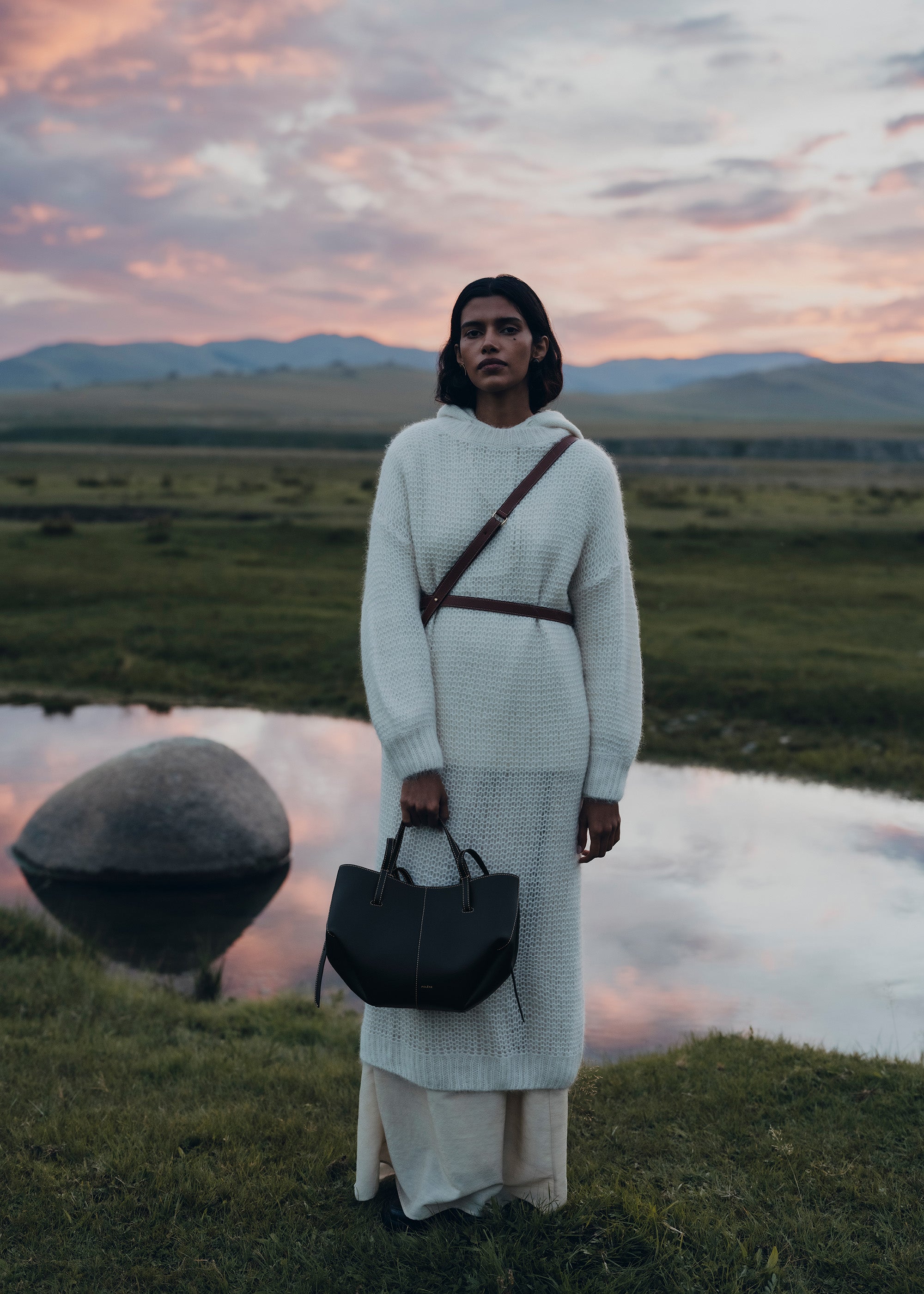 Polène | バッグ - Cyme Mini - ブラック テクスチャード エクリュ