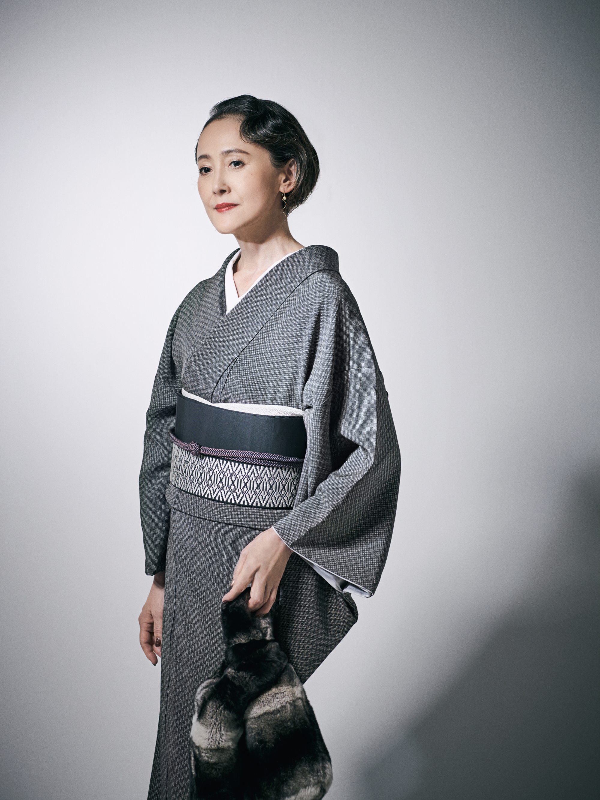 着物｜江戸小紋｜錐市松 白黒 ｜石塚染工｜錐彫｜