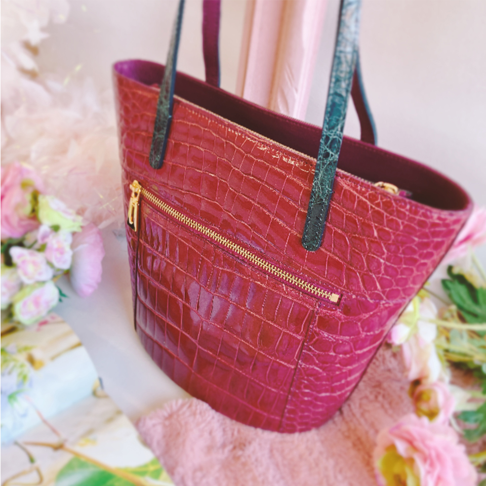 センター取り クロコダイル バイカラー 本革 シャイニング加工