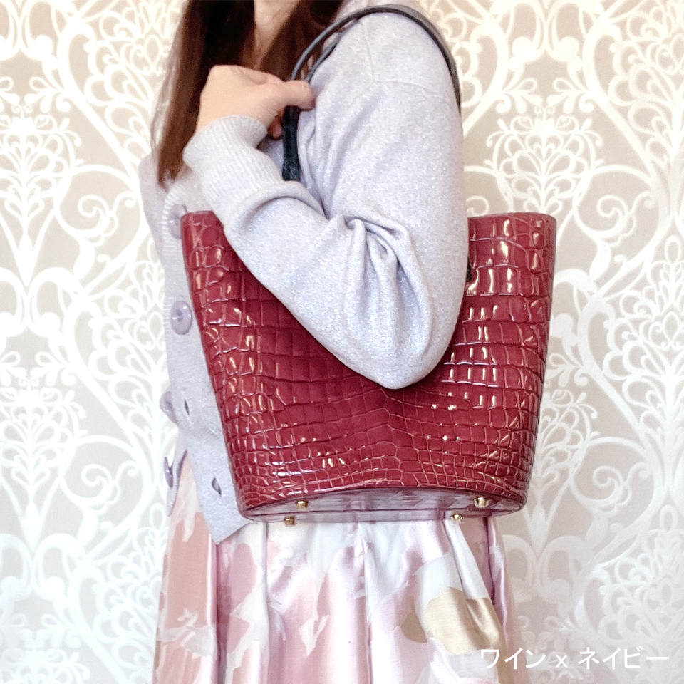 センター取り クロコダイル バイカラー 本革 シャイニング加工