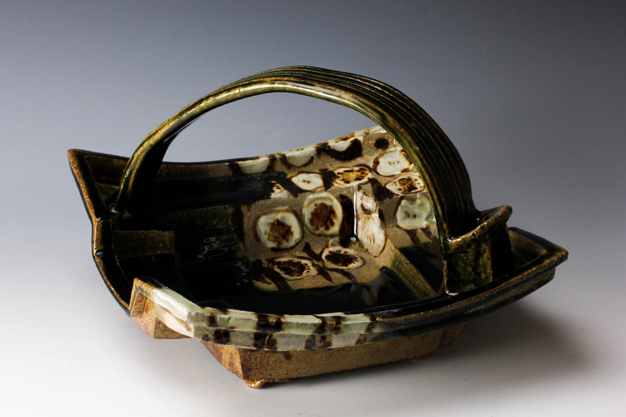 高内秀剛 織部四方手付鉢 | 古美術佳香