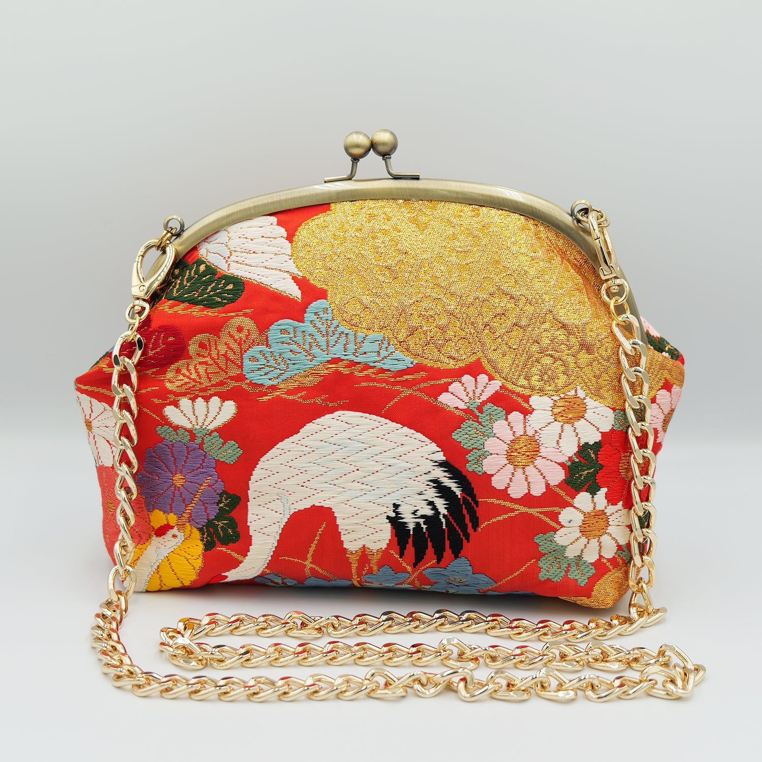 Kimono Shoulder bag with clasp｜着物がま口ショルダーバッグ Made by