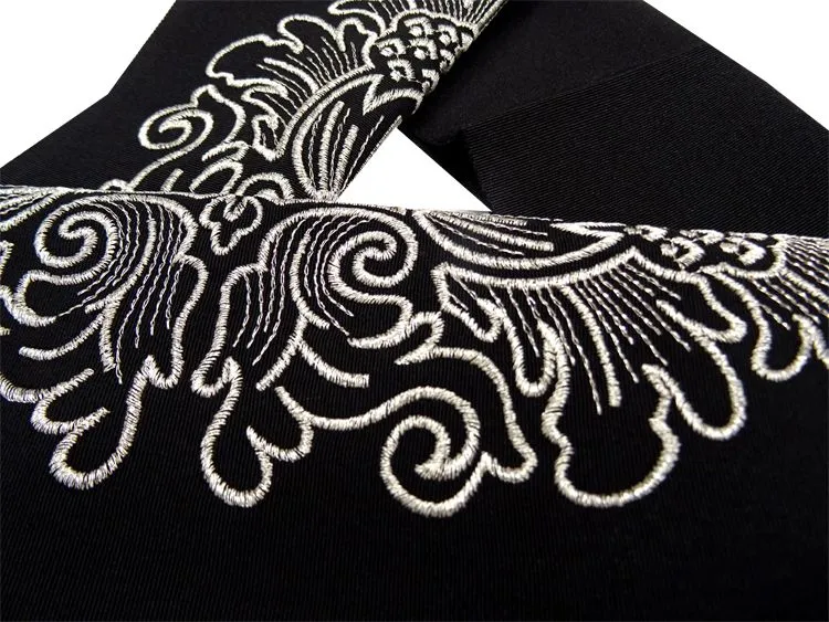 刺繍半衿 正絹 kaonn-日音衣- 黒×シルバー kh-7 シルバーラメ