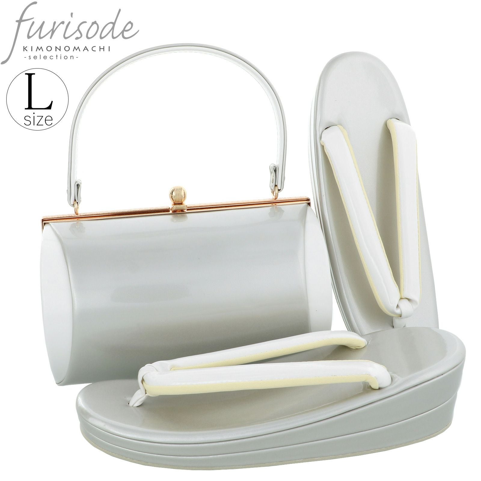 振袖 草履 バッグ 成人式 「シルバー×ホワイト No.5」 シンプルな無地