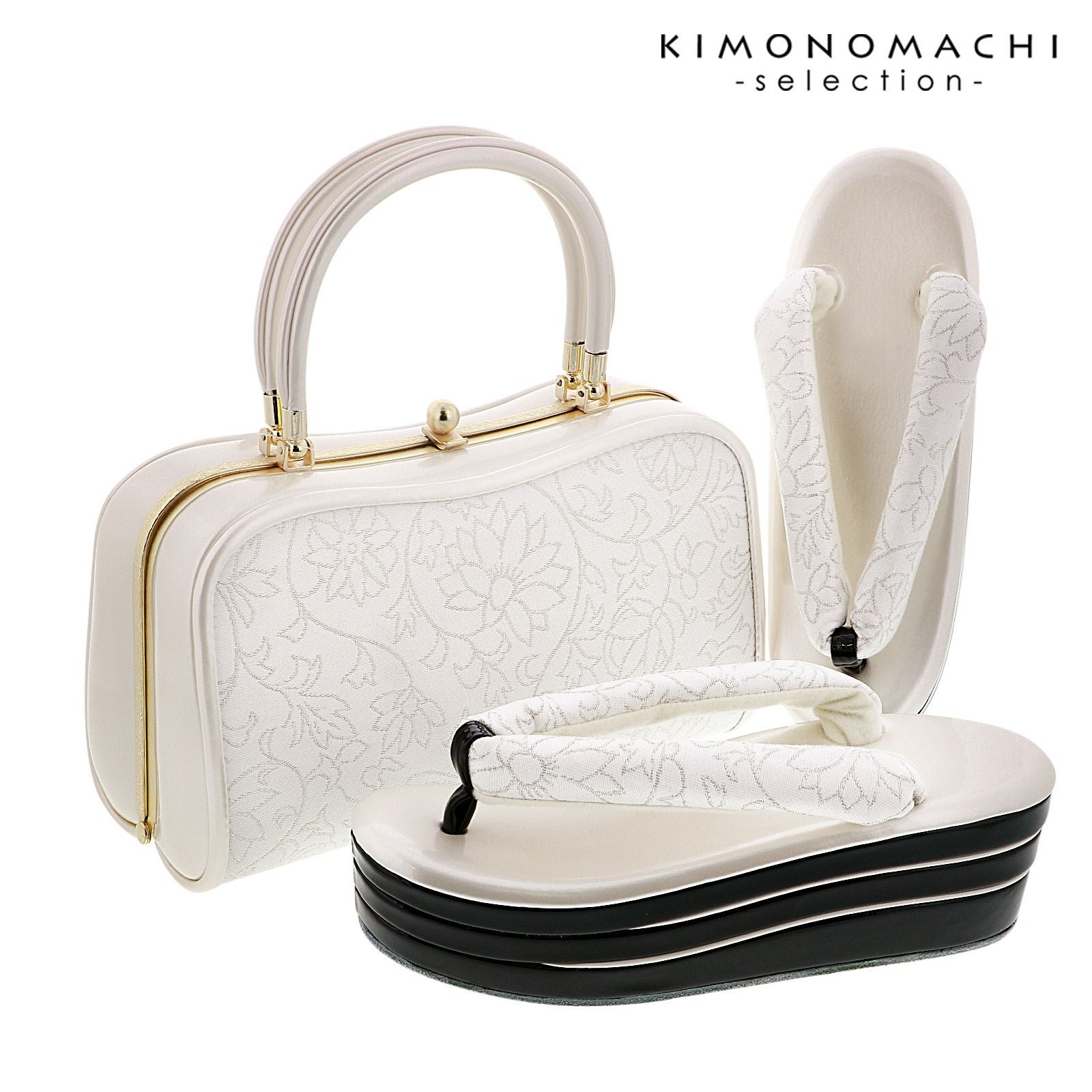振袖 草履バッグセット Wa de Modern「ウェーブライン 唐草、白」F