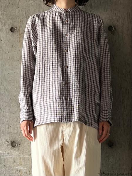 atelier naruse アトリエナルセ / リネンチェックバンドカラーシャツ