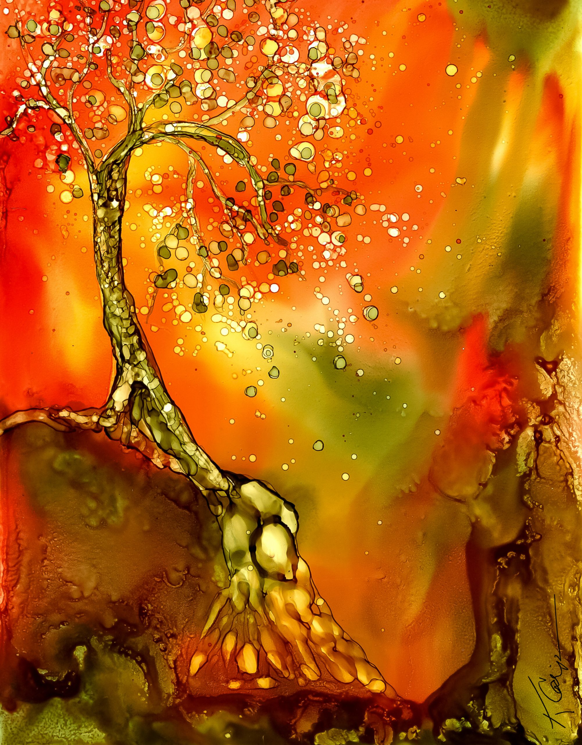 Whimsical Autumn Tree III Art Print