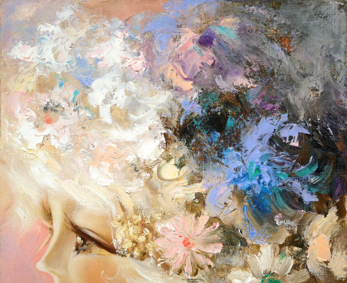 鶴岡義雄「マドモアゼル」油絵・F4号 絵画買取・販売の小竹美術