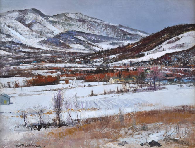 黒沢信男「曇日雪景」油絵・F6号 絵画買取・販売の小竹美術