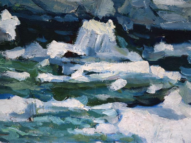 朝倉力男「オホーツクの流氷」油絵・F12号 絵画買取・販売の小竹美術