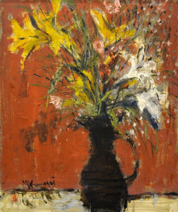 熊谷善正「花」油絵・F8号 絵画買取・販売の小竹美術