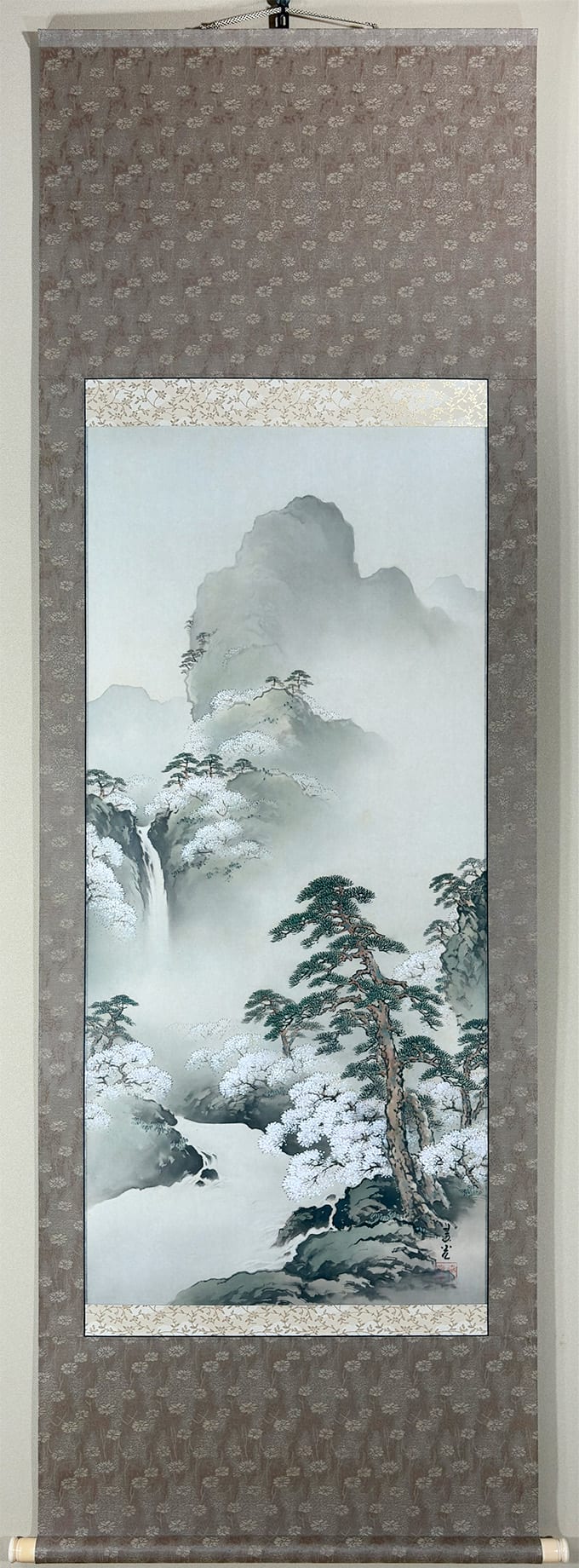 掛け軸 桜井浩堂 月下白鷺之図 絹本 希少 軸装 茶道具 掛軸 美品 です