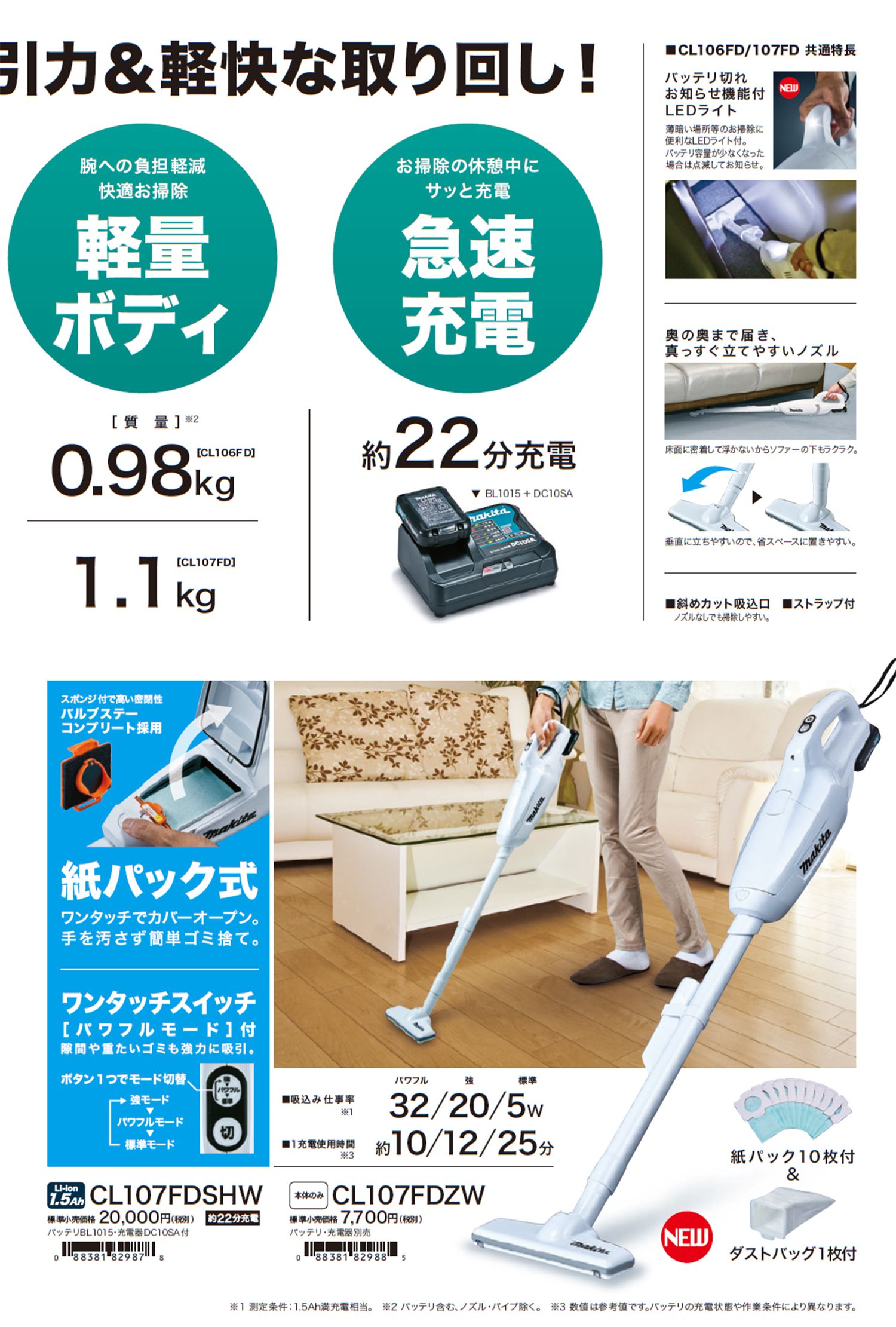 マキタ(makita) CL106FDSHW 充電式クリーナー 送料無料【解説シリーズ