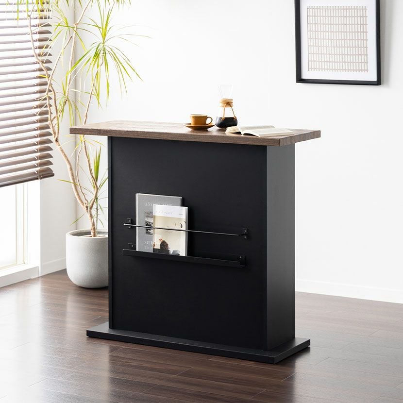 設置無料】幅115cm カウンターテーブル 書籍ラック付き 収納 両面 可動