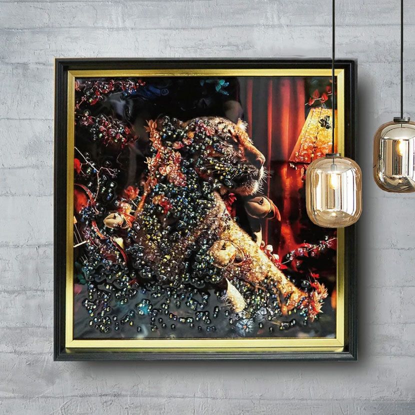 幅80cm クリスタルアート インテリア雑貨 スプラッシュタイガー 虎