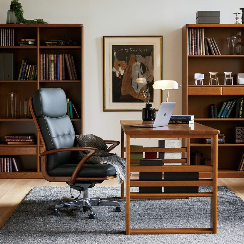 浜本工芸 無垢材 昇降式 レザー デスクチェア DSA-5200 回転チェア dsa