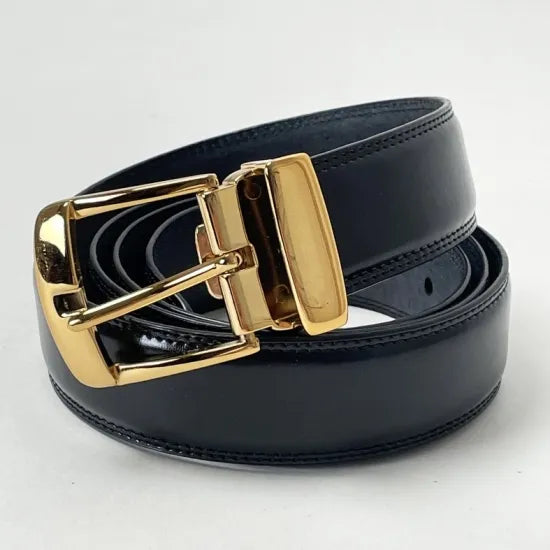 オランダ軍 ゴールドバックル ブラック レザーベルト USED DH5U= – L.A.BOY