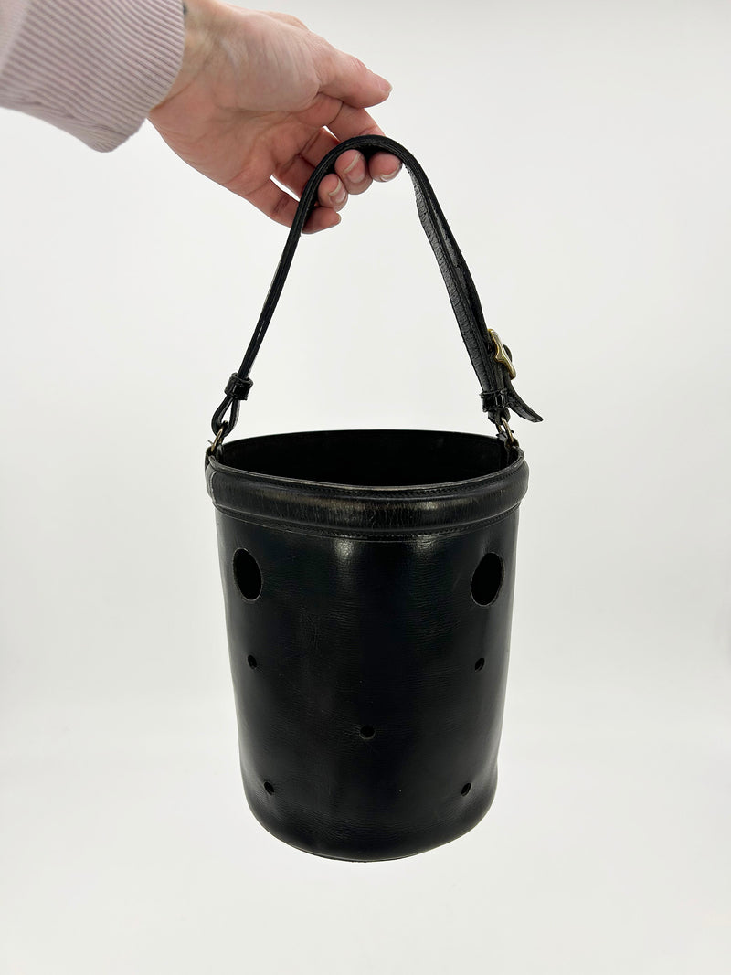 Hermes Vintage Black Box Calf Leather Mangeoire Bucket Bag