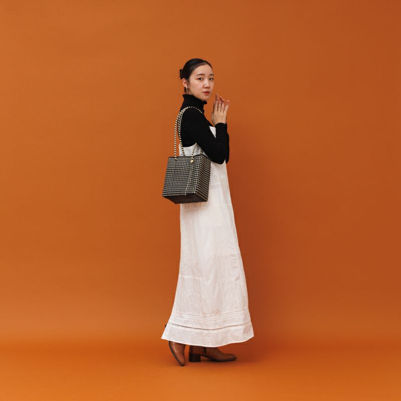 MERCADO BUCKET SLIM STYLE - MINI CHECK - Black / Cream - (LONG