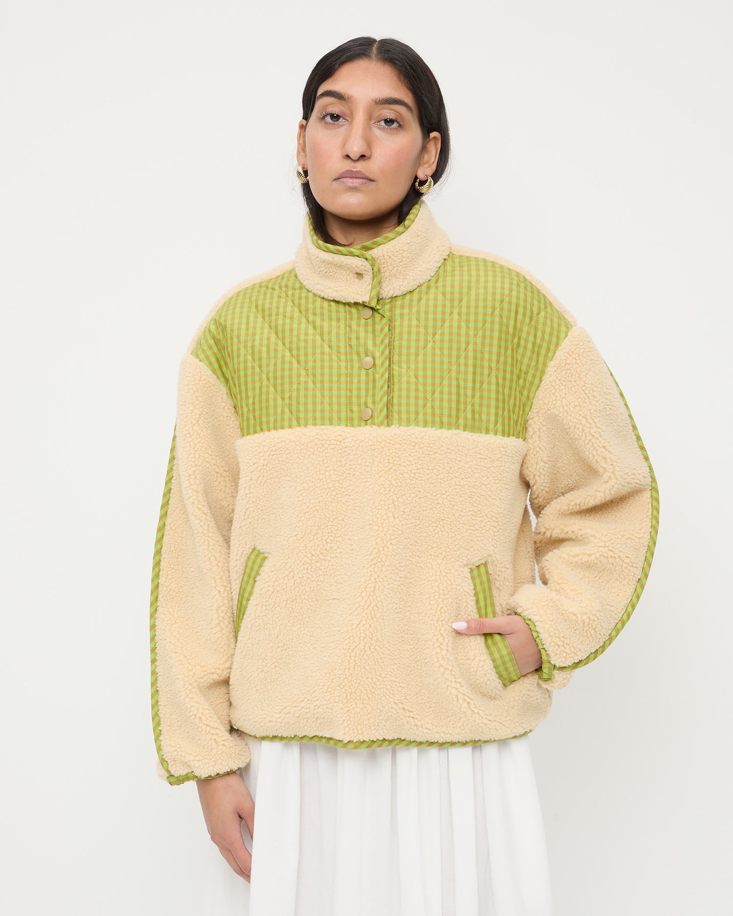 Liz Lime Check Pullover Fleece | Outerwear | Apparel