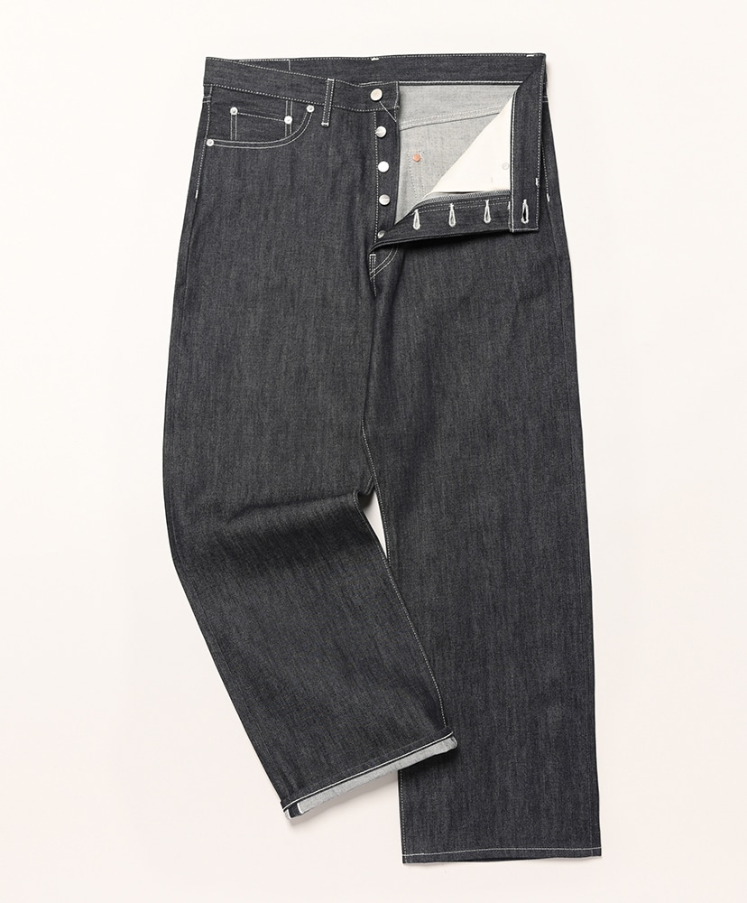 Selvage Denim Five Pocket Wide Straight Pants(1(MEN) Black Washed