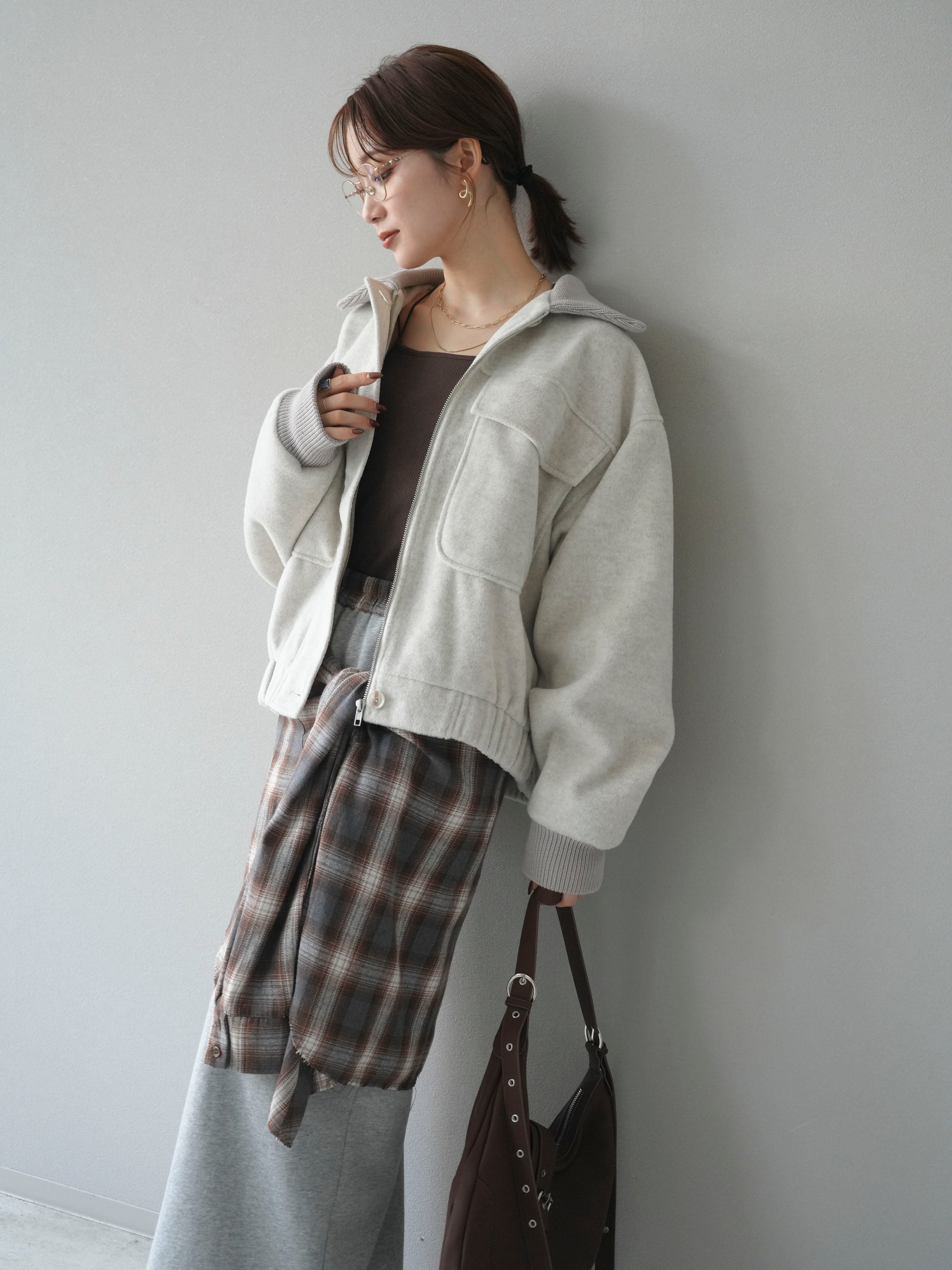 予約]ウールタッチ襟リブステンカラーショートコート/oatmeal – Lumier