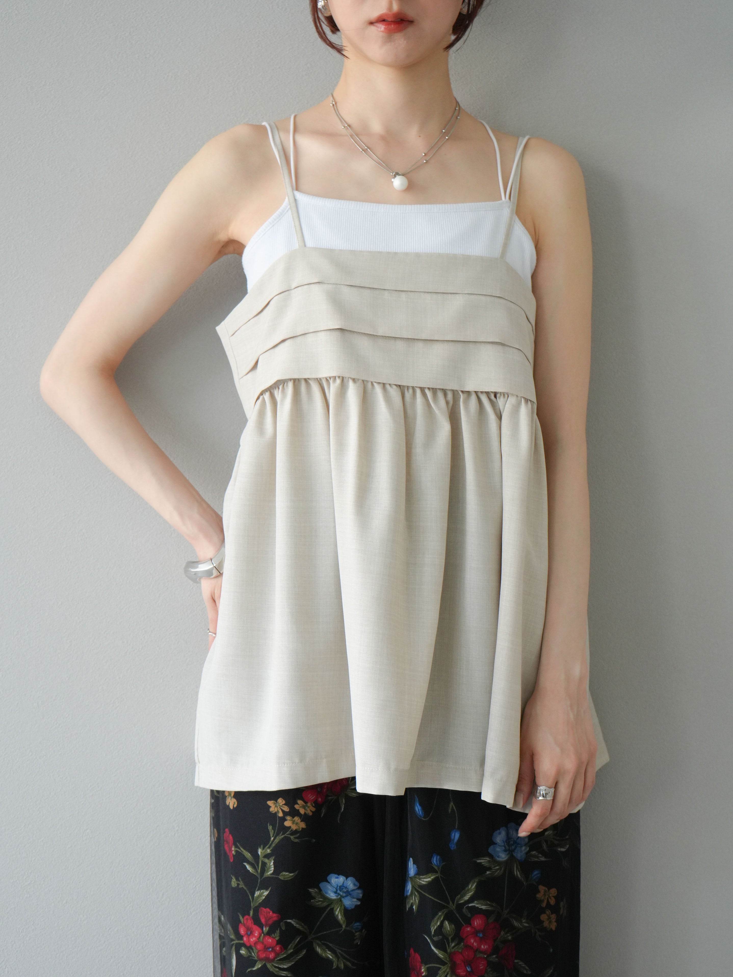 予約]リネンライクビスチェデザインキャミソール/エクリュ – Lumier