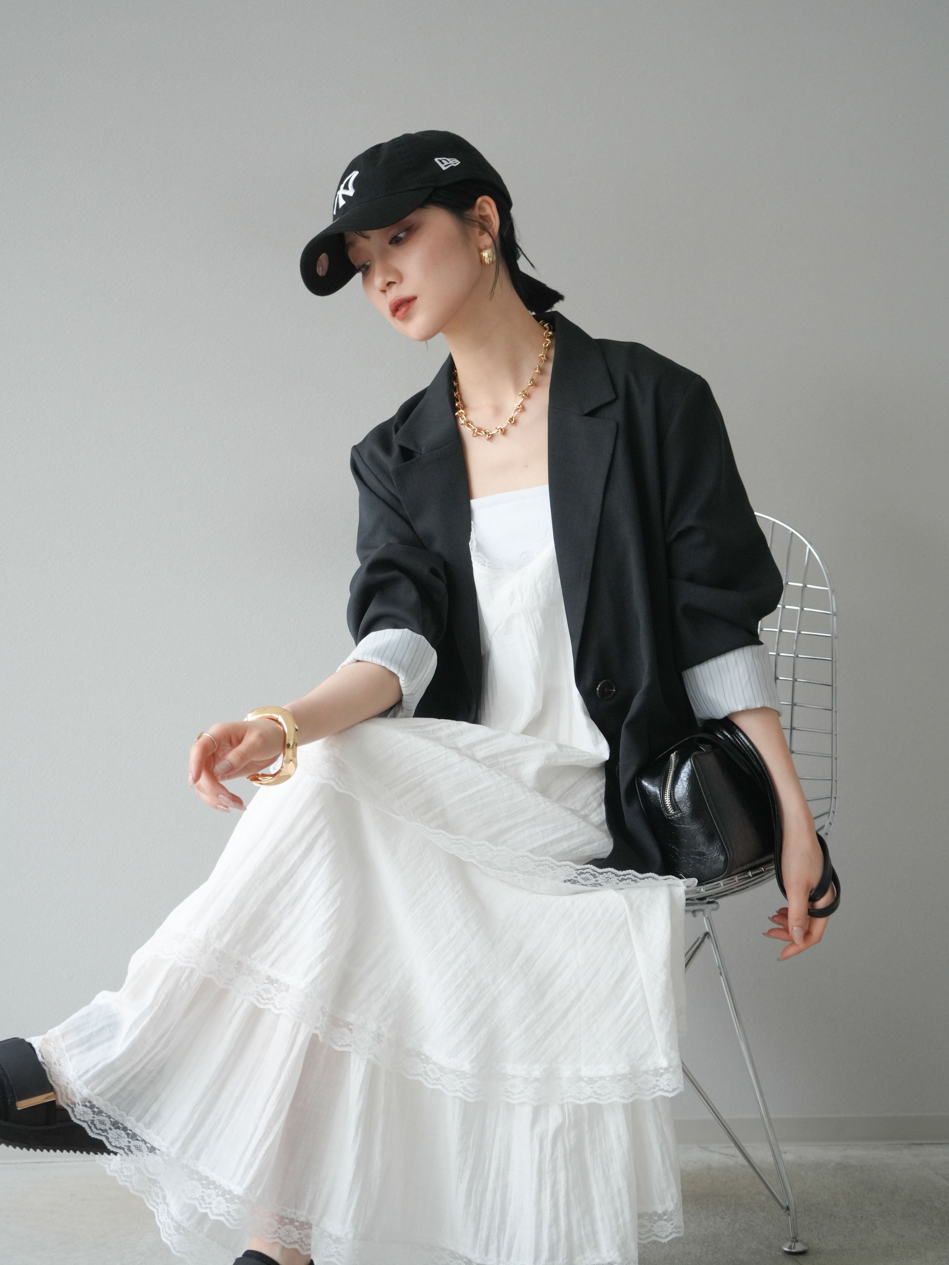 予約]レースティアードキャミワンピース/オフホワイト – Lumier