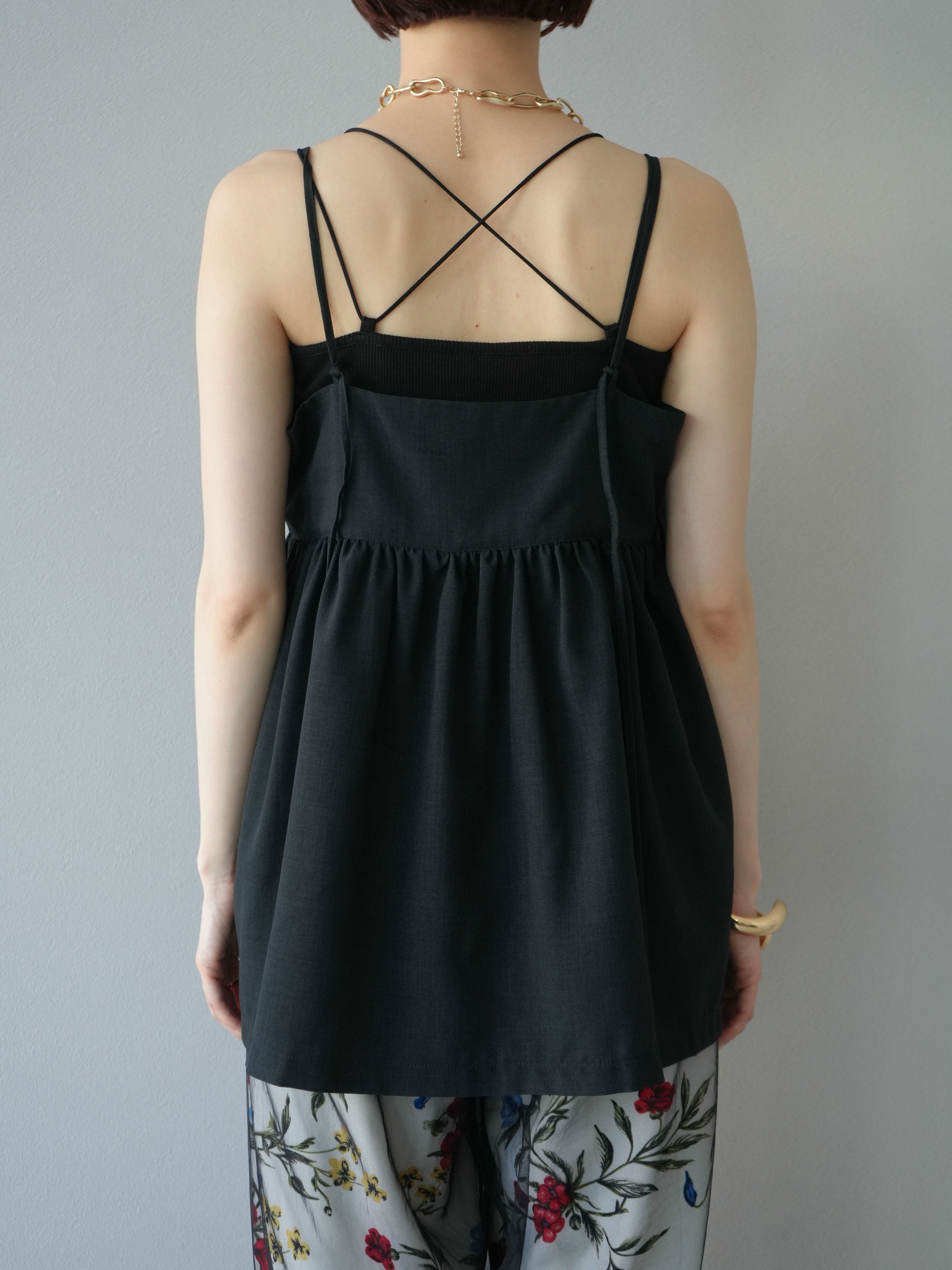 予約]リネンライクビスチェデザインキャミソール/ブラック – Lumier