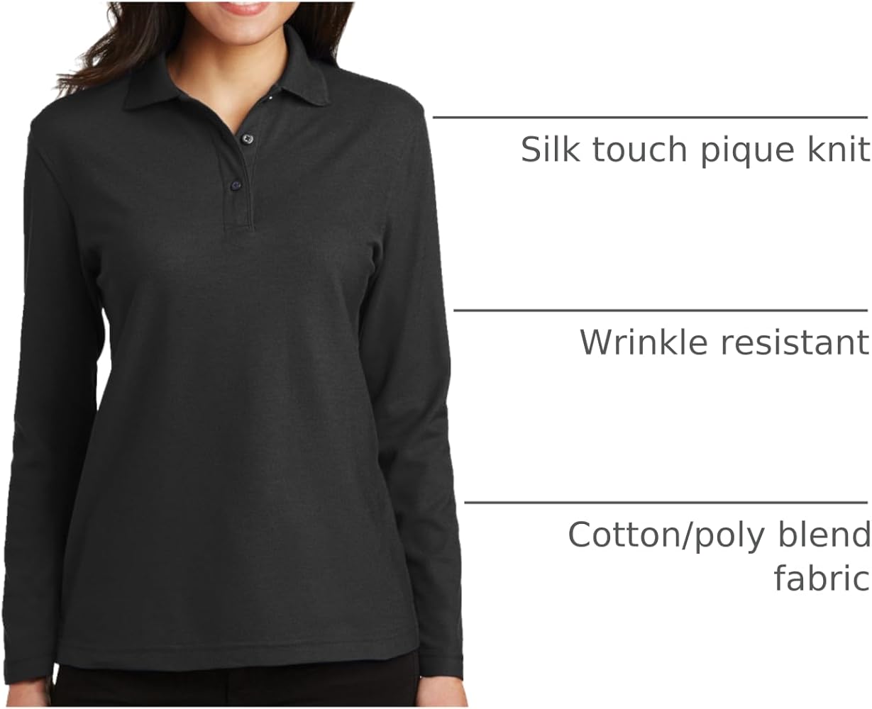 Port Authority Ladies Silk Touch Long Sleeve Polo Shirt Black at