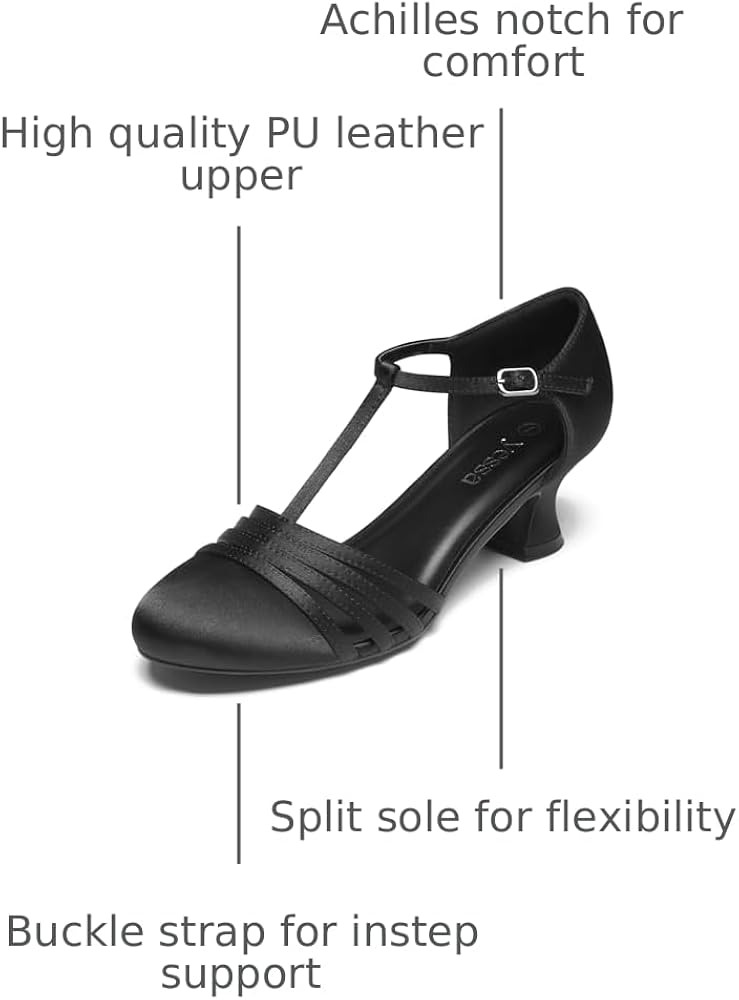 Amazon.com | YESSA Character Shoes for Women Leather/Satin T-Strap