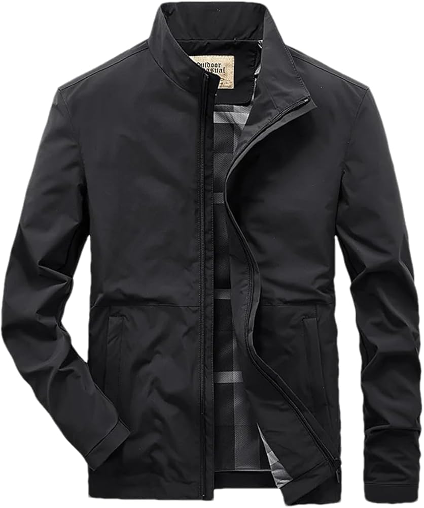 Hndudnff Men's Solid Stand Collar Jacket Casual Zipper Middle-Aged