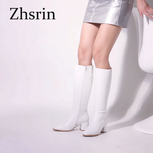 Amazon.com | Black Knee High Boots Women Chunky Heel Round Toe