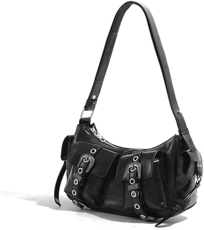Amazon.com: Y2k Purse Black Punk Shoulder Bag with Silver Buckle