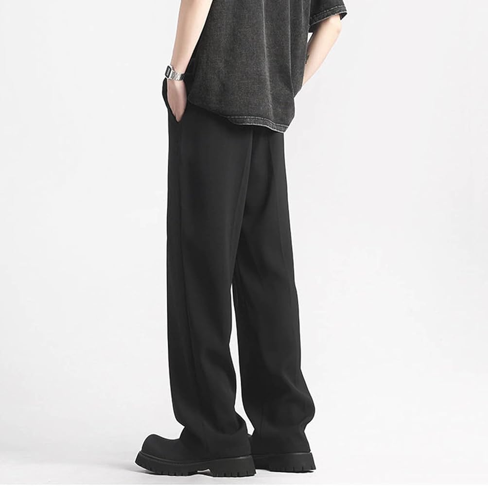 Men's Baggy Fold Pleated Suit Pants Classic Expandable Waist
