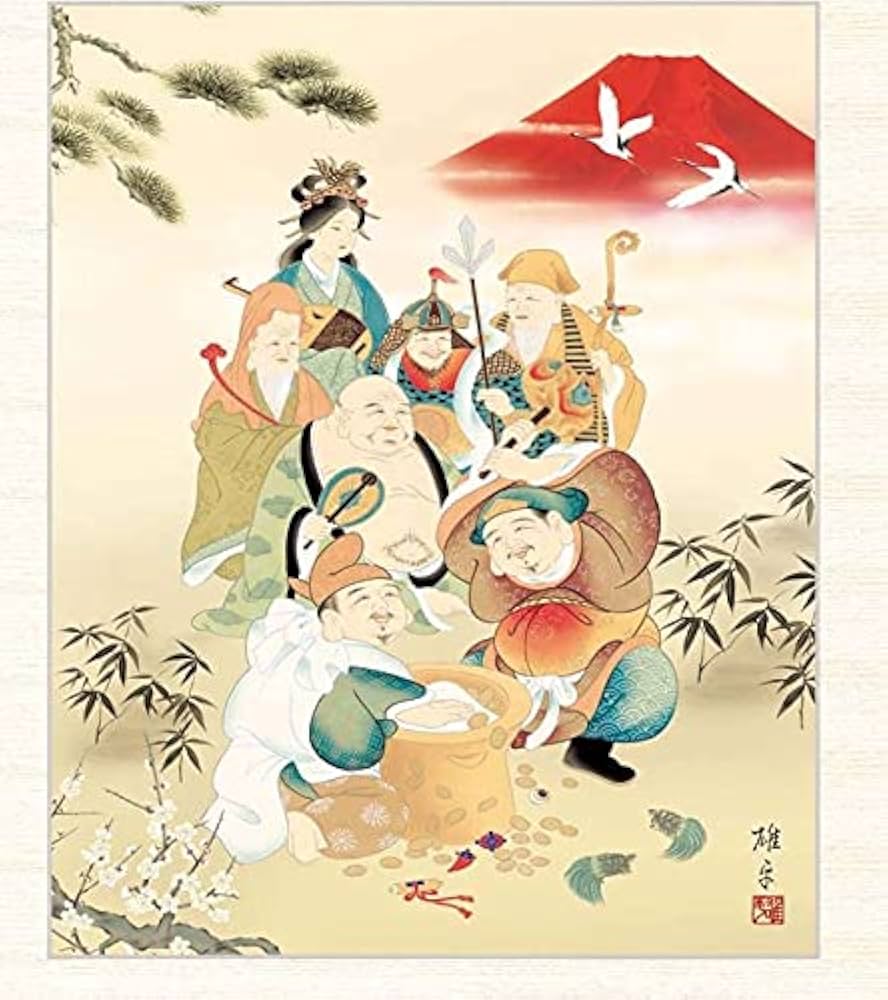 Amazon.co.jp: 日本画 鵜飼雄平 七福神（しちふくじん） F8 縁起画 [g4