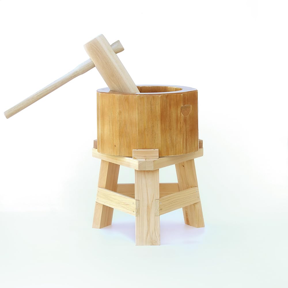 Amazon | 【木台付き】餅つきセット 1升用 木製ミニ臼＋キネ1本