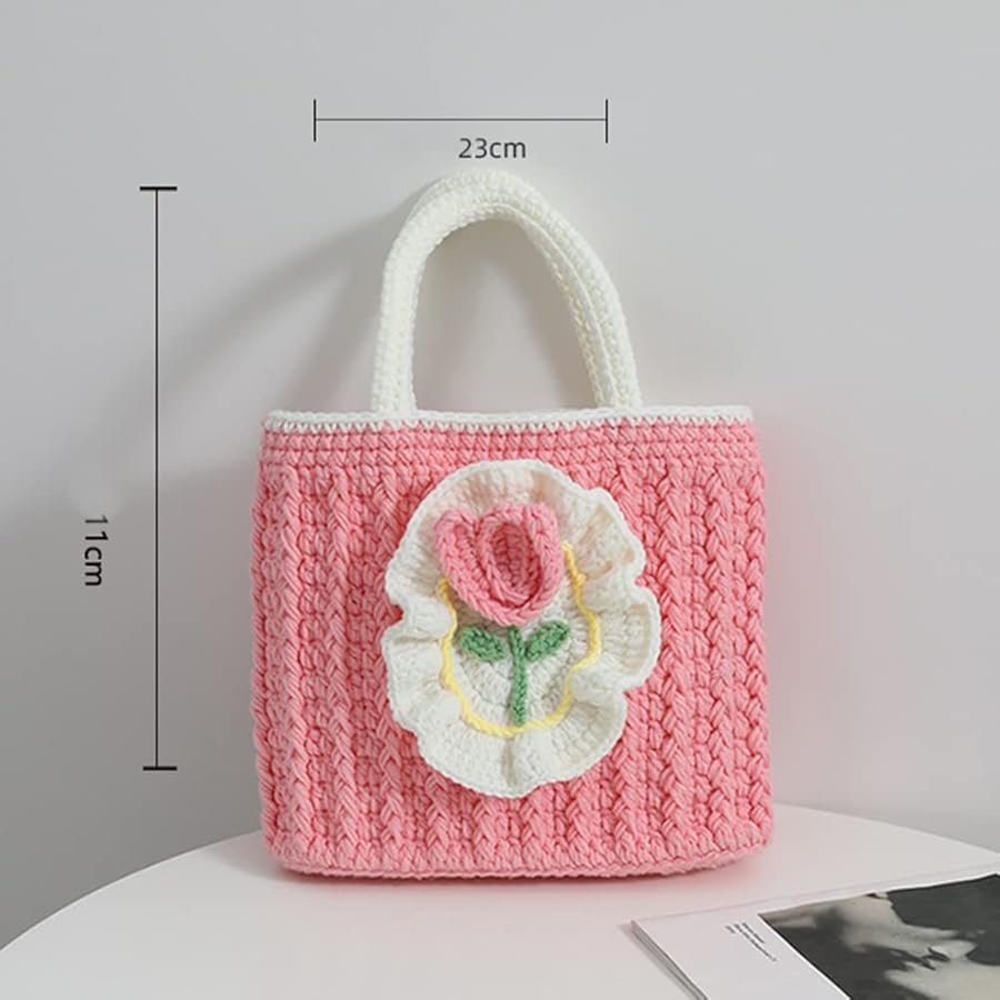 Amazon | [SINGLE MANY] トートバッグ ニットバッグ 花柄 ハンドバッグ