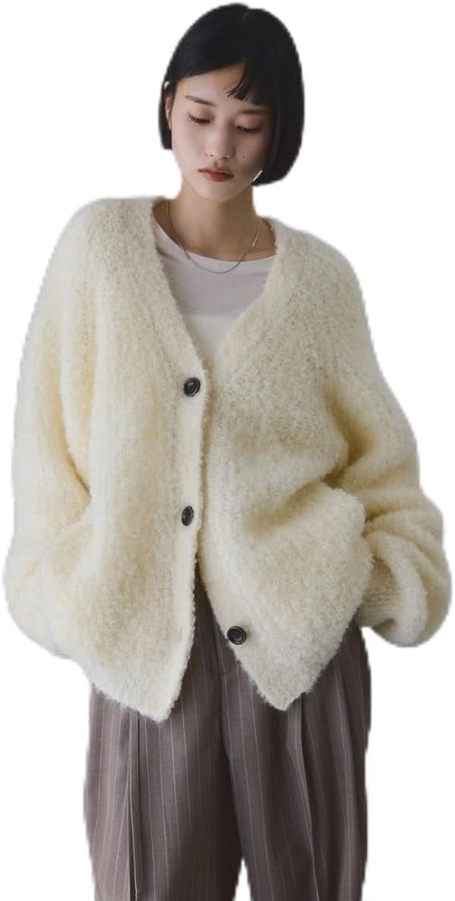 Amazon | [アダムエロペ] モヘヤウールニットカーディガンブルゾン