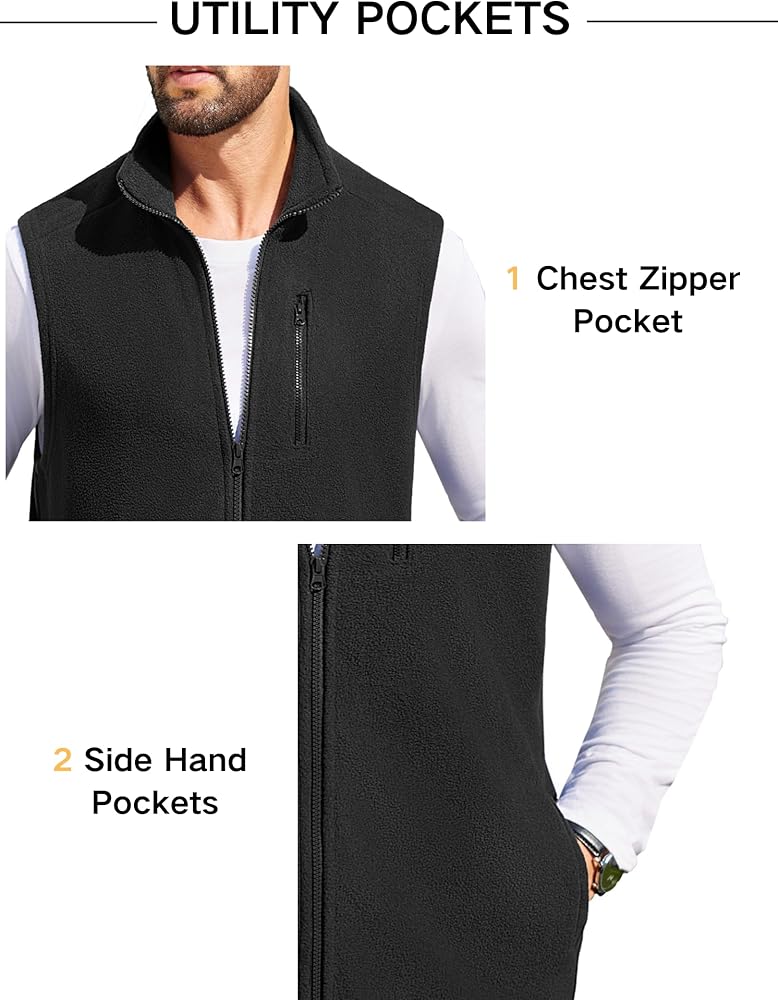 COOFANDY Men's Lightweight Fleece Vest Sleeveless Zip Up Warm