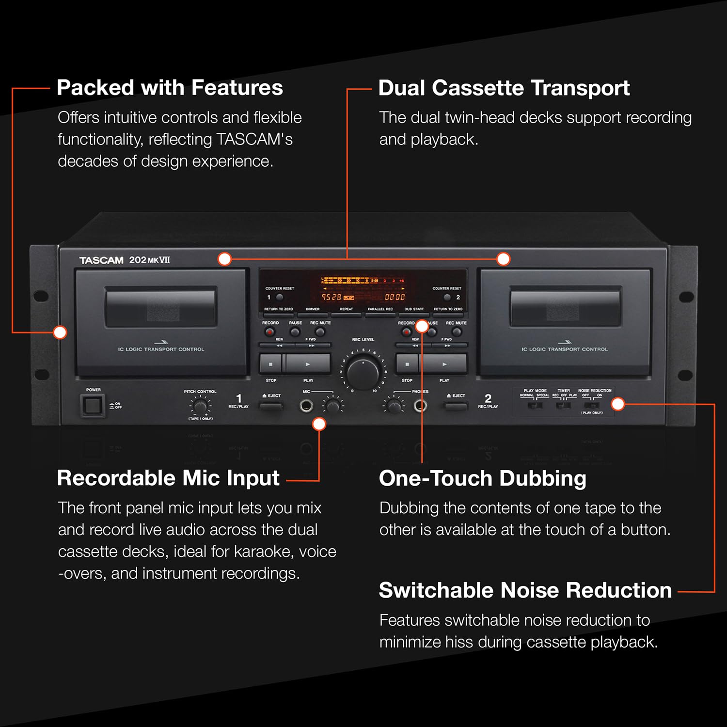 Amazon.com: Tascam 202MKVII Double Cassette Deck Recorder with USB