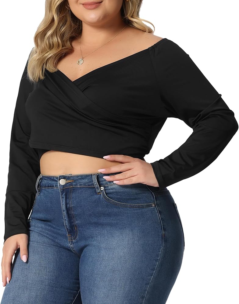 Agnes Orinda Plus Size Off Shoulder Tops for Women Long Sleeve