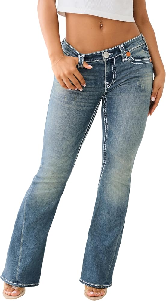 True Religion Women's Joey Low Rise Super T Flare Jeans - Denim