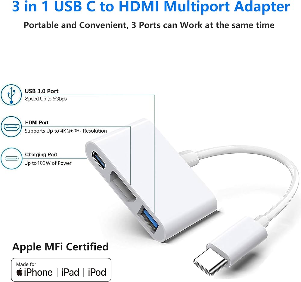 USB-C Digital AV Multiport Adapter, Apple MFi Certified Digital AV