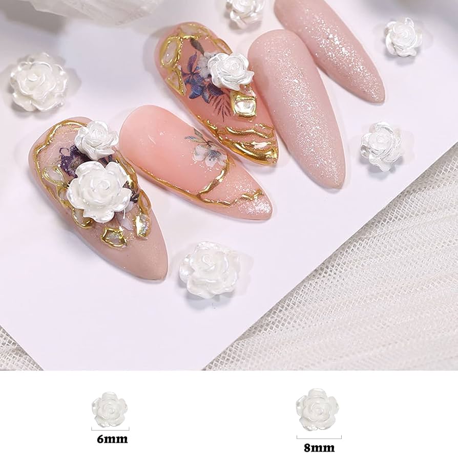 Amazon | ネイルパーツ 花 200個セット 立体 白い花 パール風 バラ