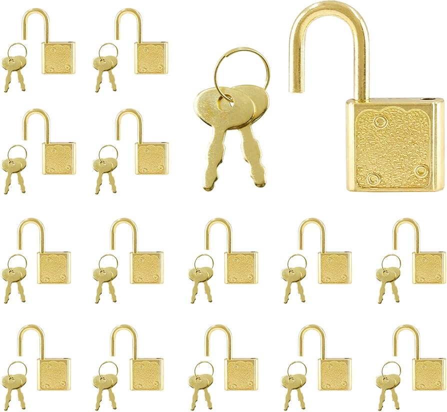 Piutouyar 15 Pcs Small Gold Padlock, Jewelry Box Lock, Luggage