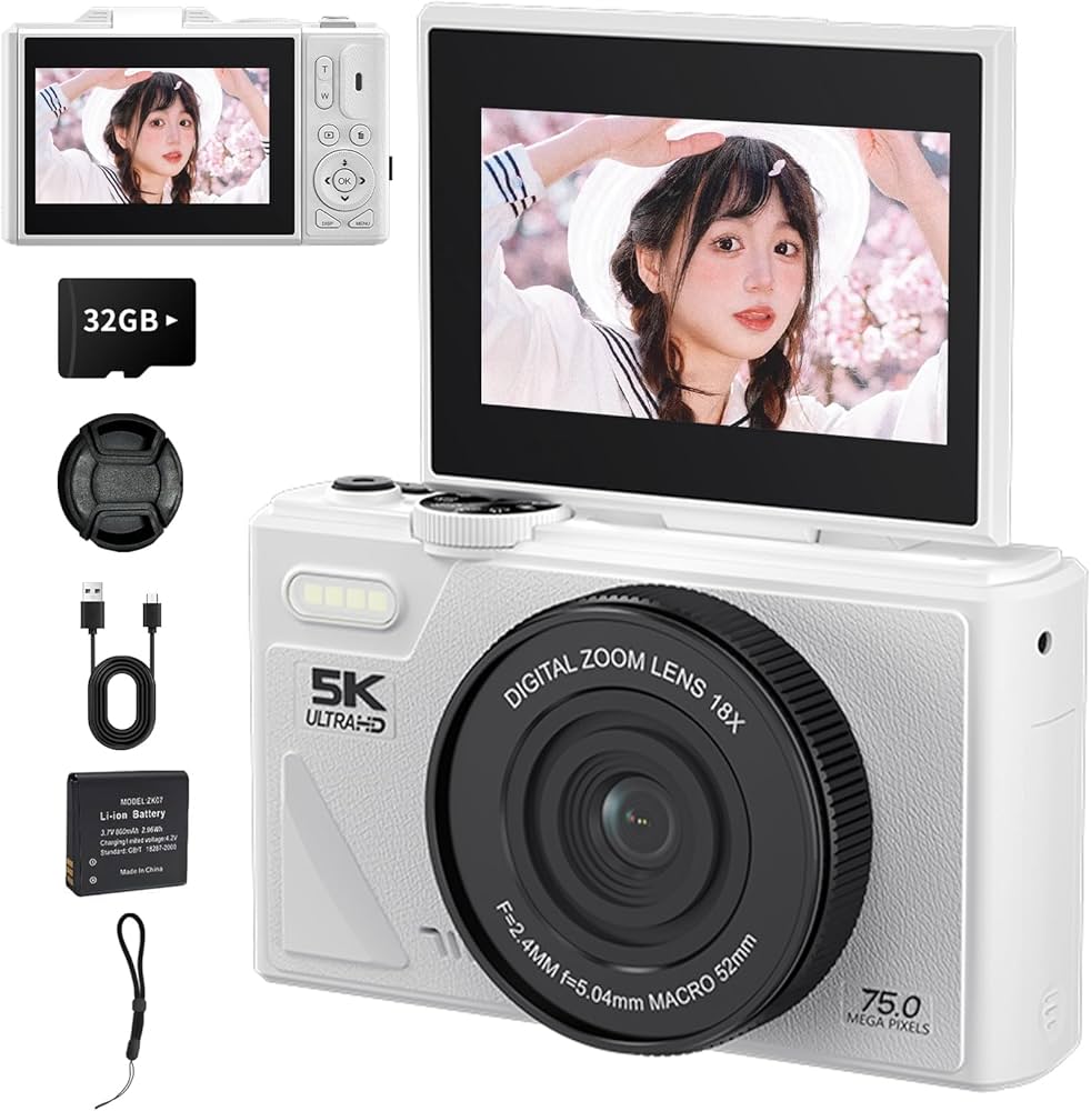 Amazon | 7500万画素・5K動画撮影 デジタルカメラ 18倍ズーム WIFI対応